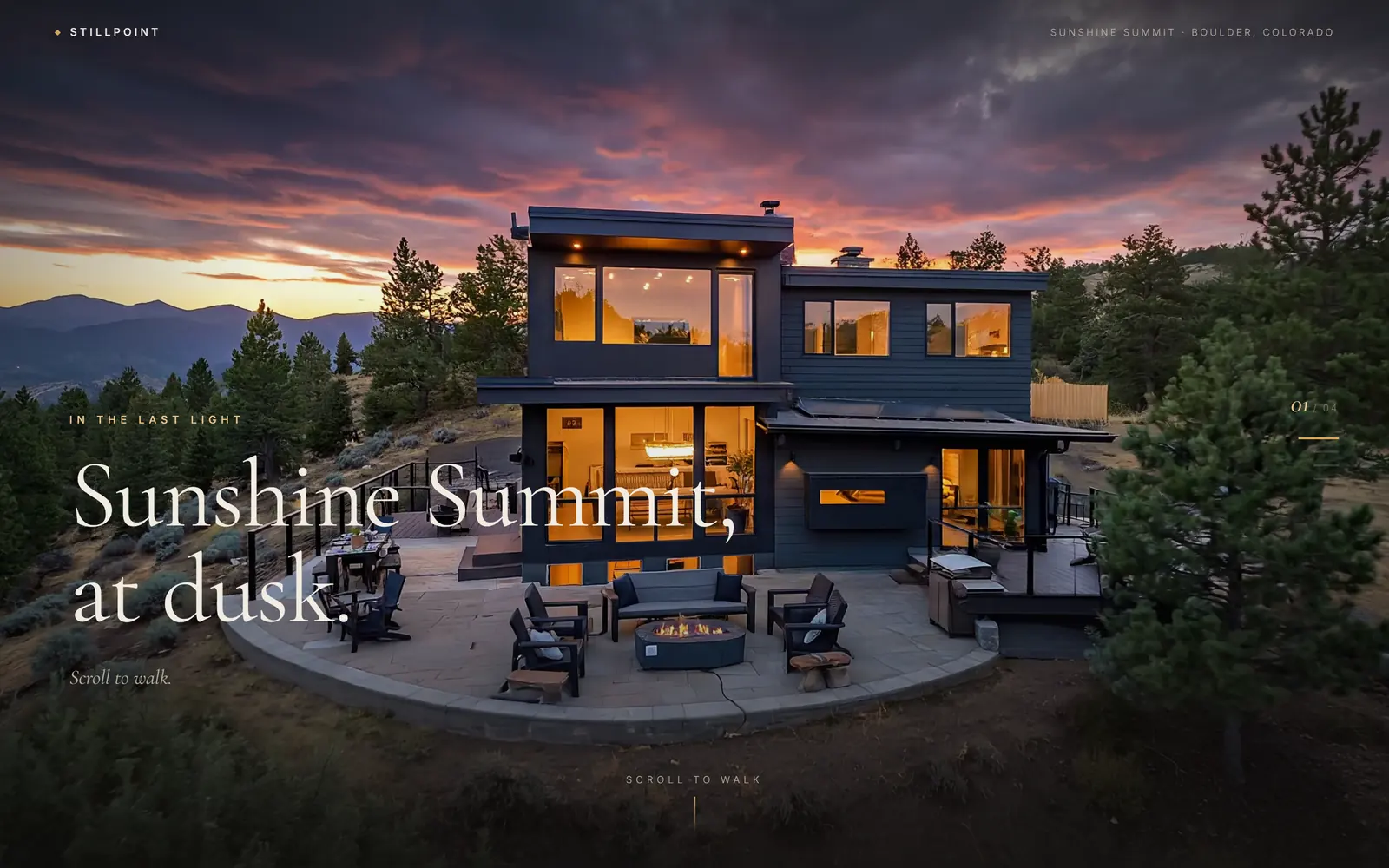 Luxora Studio walkthrough — the property exterior at dusk