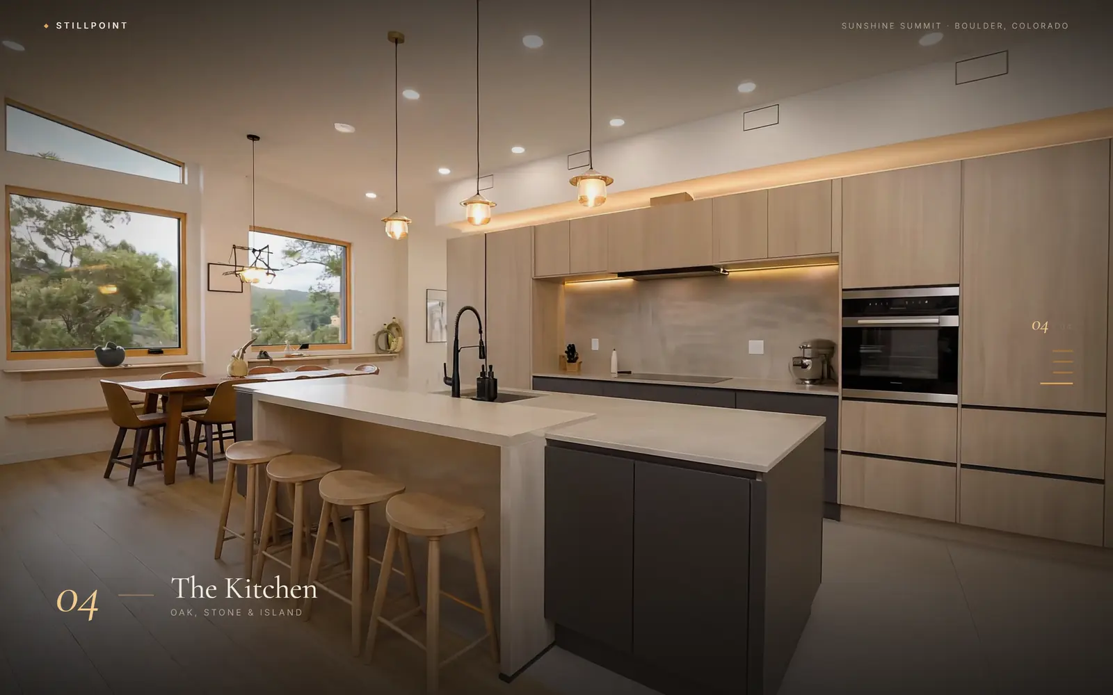Walkthrough frame showing the kitchen