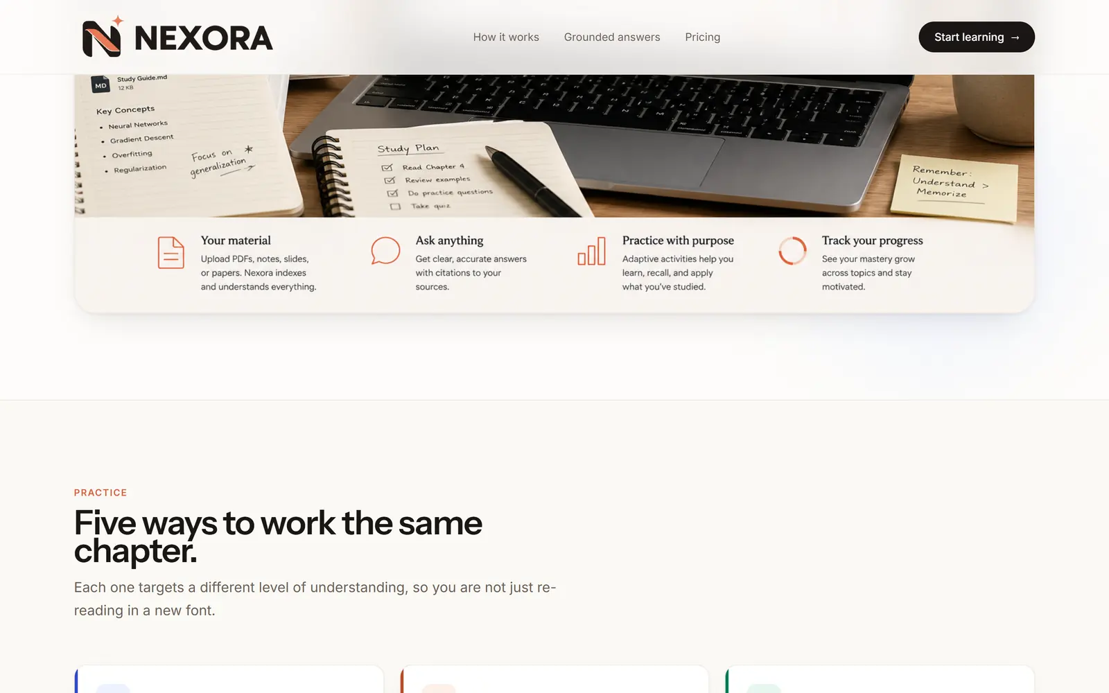 Nexora five learning activities generated from a document