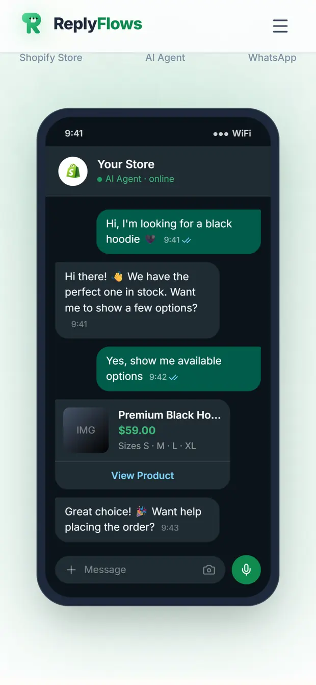 ReplyFlows analytics dashboard on a phone